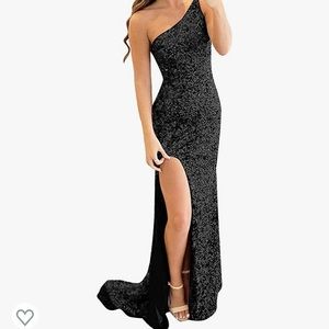 Black one shoulder sequin long prom dress. Size 10